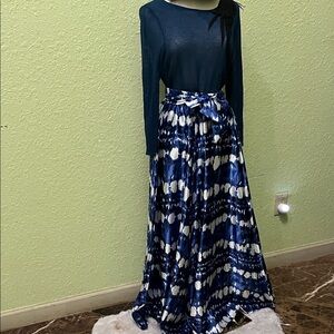Blue and White Patterned Maxi Skirt
